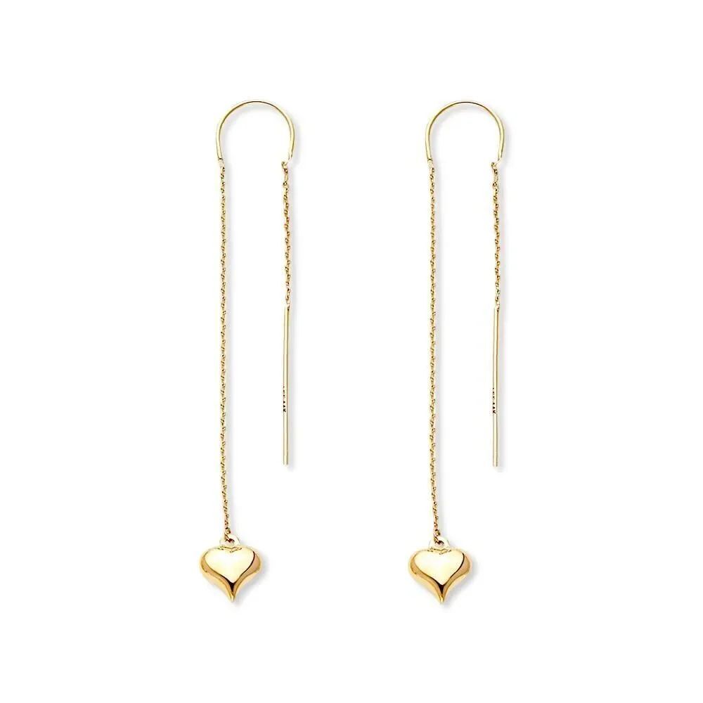 14K Gold Double Line Heart Earrings | Dainty Open Heart Studs By Tehrani Jewelry